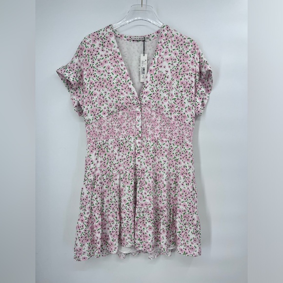 ALICE + OLIVIA Keela Smocked-Waist Button-Front Dress size 10 - Picture 4 of 10